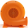 380W air blower in orange with wide air vent, designed for inflatables, featuring a 25ft power cable and GFCI plug.