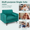 Peacock blue single sofa with side pocket, ideal for living room, study, or office use, featuring soft cushions and.