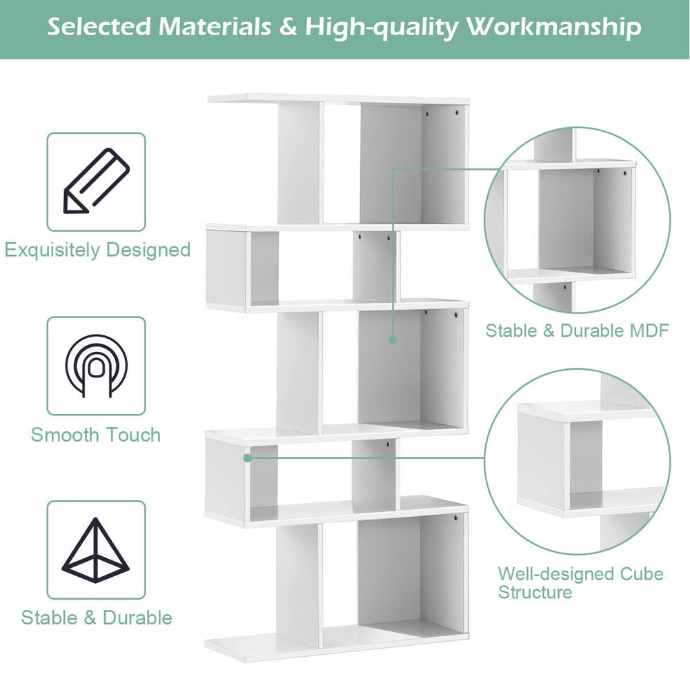 Ladder corner bookshelf with 5 cubes, made of durable MDF, perfect for storage in small spaces or as a room divider.