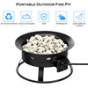 Portable propane gas fire pit with black powder coating, lava rocks, and compact design for outdoor camping and.
