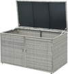 Rattan storage container box with dual openings, 88-gallon capacity, ideal for outdoor patio and garden organization.