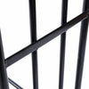 Close-up of the heavy-duty steel frame of a 4-foot outdoor firewood storage rack with a black powder-coated finish.