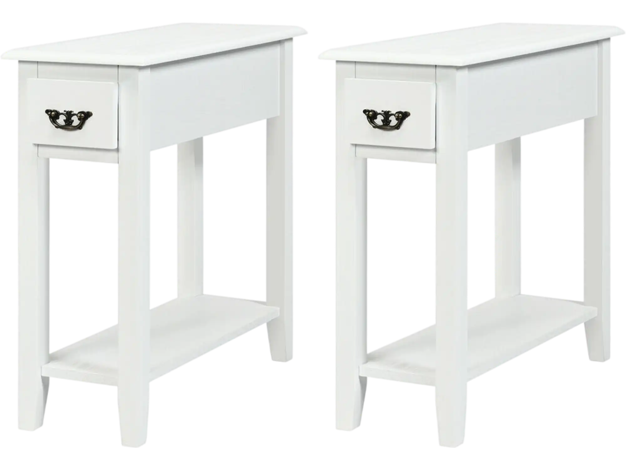 Costway 2-Piece 2-Tier Sofa Side End Table Set w/ Drawer & Open Shelf 61258340 New