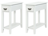 White 2-piece end table set featuring a drawer and open shelf, perfect for narrow spaces in living rooms or bedrooms.