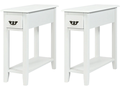 Costway 2-Piece 2-Tier Sofa Side End Table Set w/ Drawer & Open Shelf 61258340 New