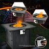 Square 32-inch propane fire pit table with lava rocks, adjustable flame, and PVC cover for outdoor use in patio or.