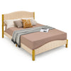 Front view of the full/queen size upholstered bed frame with quilted headboard and breathable faux linen for added.