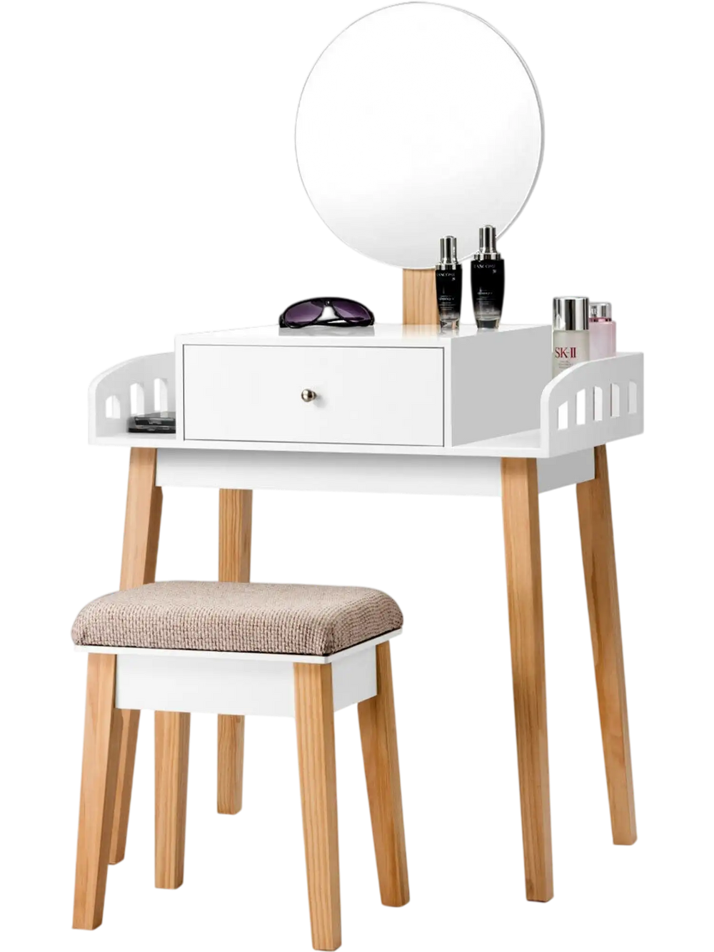 Wooden Makeup Dressing Mirror Table Set with Drawer