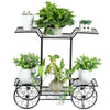 6-tier garden cart flower rack in black, showcasing multiple potted plants for indoor or outdoor decor.