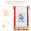 Double-sided kids art easel with top roll drawing paper, magnetic boards, and storage trays for creative play.