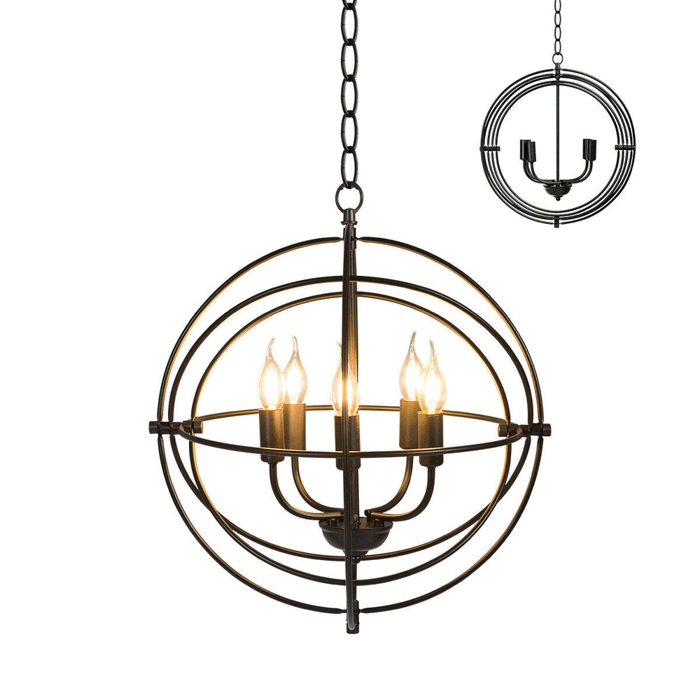 20-inch metal chandelier with a unique spherical design and adjustable rings, enhancing any space with industrial charm.