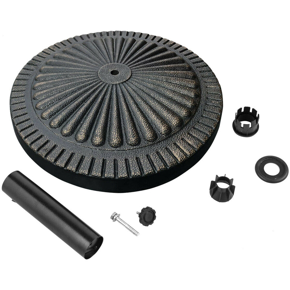 Heavy-duty 31.5 lbs bronze umbrella base with petaloid knob, ideal for outdoor stability in gardens and patios.