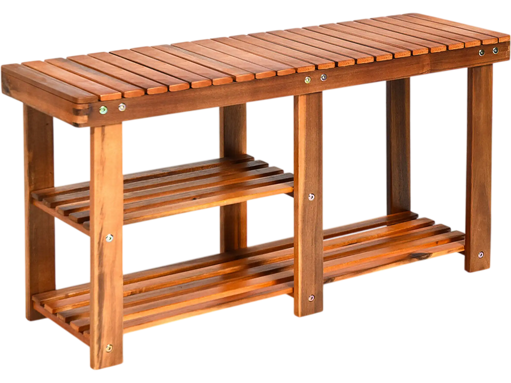 3-Tier Freestanding Wooden Shoe Organizer with Seat