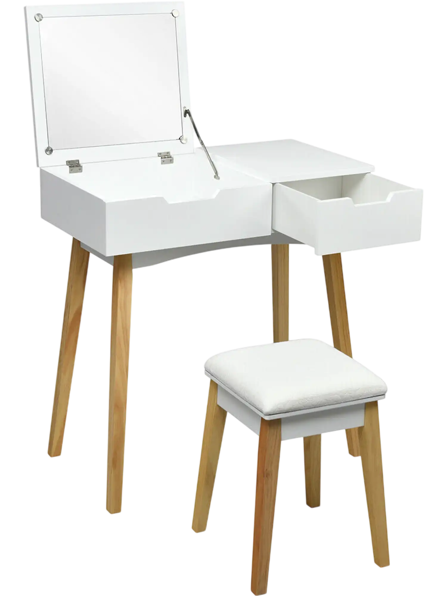 Costway Wooden Vanity Table Flip Top Mirror Cushioned Stool 94863521 New