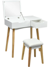 Wooden Vanity Table with Flip Top Mirror and Cushioned Stool