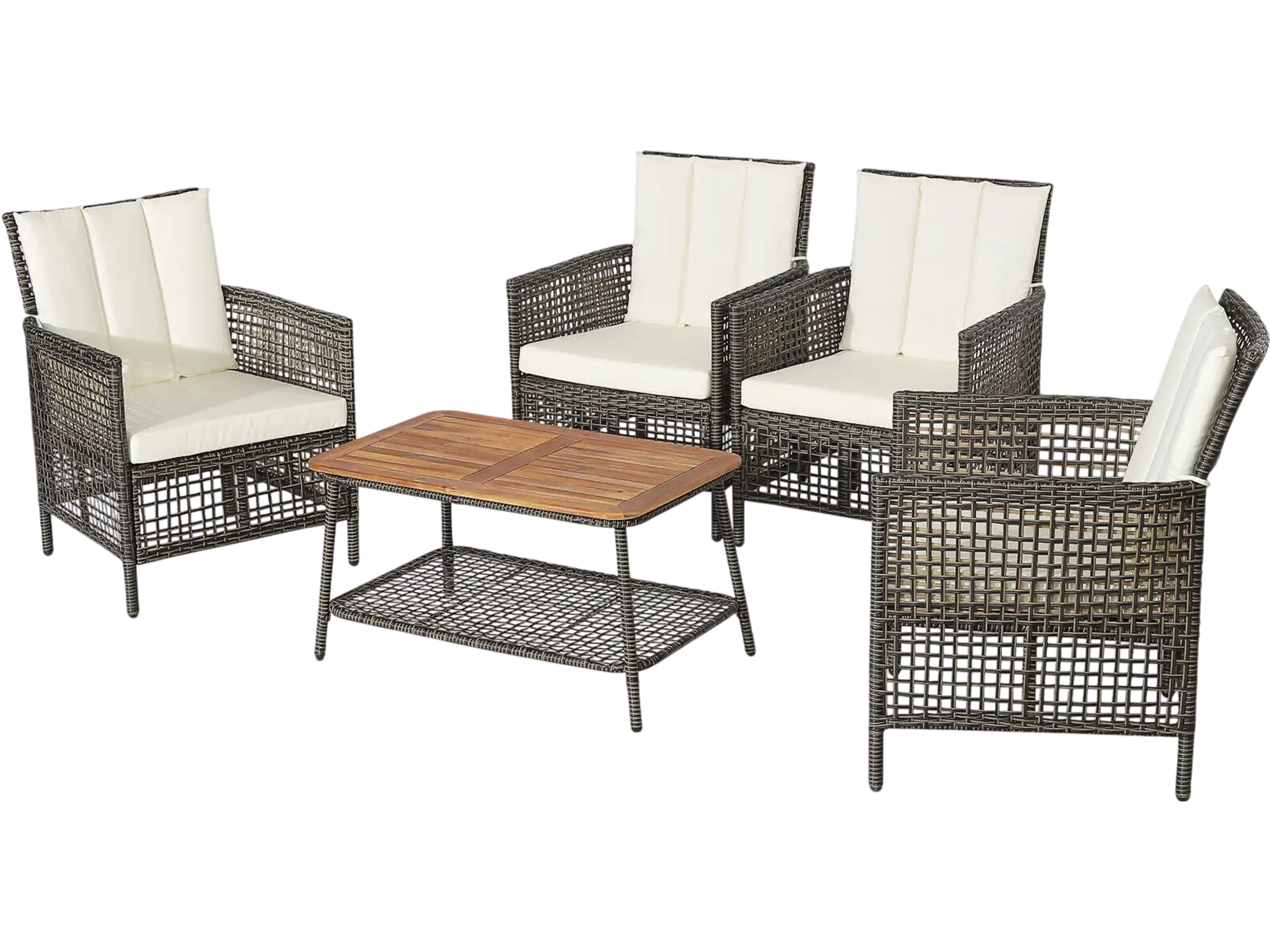 Costway 5-Piece Patio Rattan Furniture Set Cushioned Sofa Wooden Tabletop Off White 85607923 New