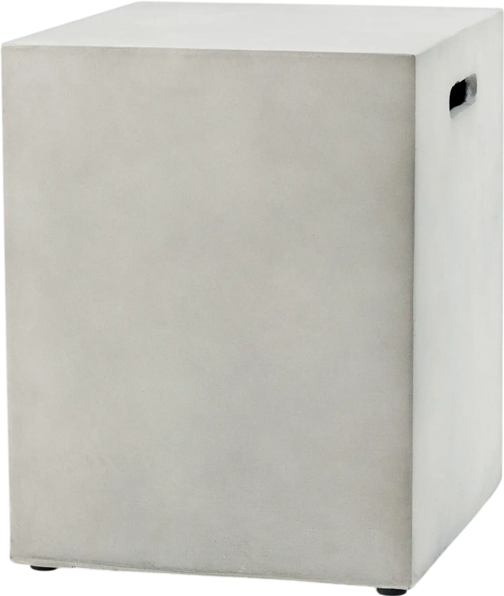 Gray propane tank cover hideaway table with handles, durable construction for outdoor use in garden or patio.