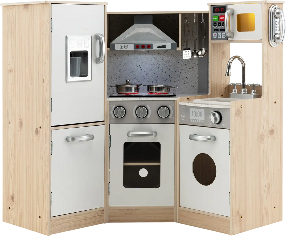 Kids Corner Wooden Kitchen Playset with Cookware Accessories