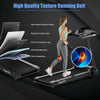 Folding treadmill with a wide, 5-layer shock-absorbing running belt and LED touch display for real-time fitness.