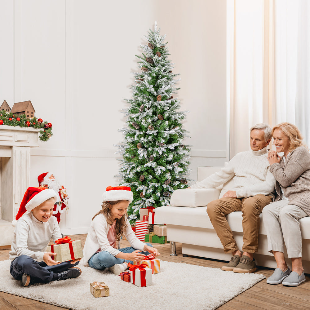 6/7.5/9 Feet Pre-Lit Artificial Christmas Tree Snow Flocked Hinged-6 ft - Gallery View 1 of 10