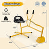 Yellow sand digger with adjustable arms and flexible shovel, designed for kids 3+ years, promoting fine motor skills.
