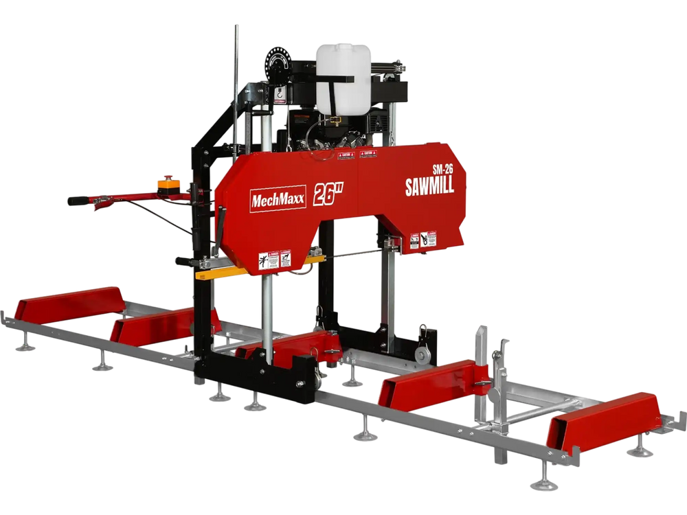26" Portable Sawmill,  459cc 15HP E-Start Gasoline Engine,  20" Board  Width,  13' Track Length ,  SM-26