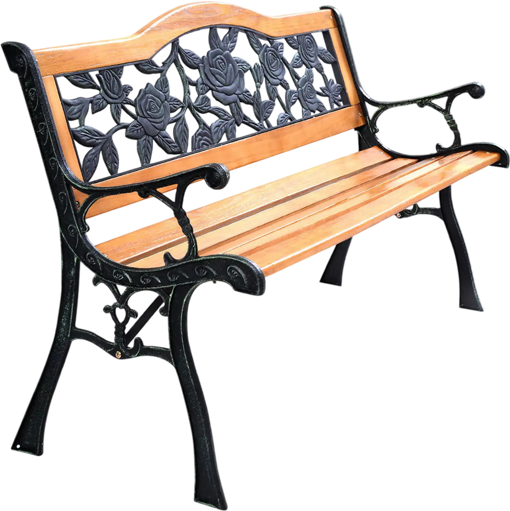 Garden Bench Chair Outdoor Wooden Loveseat with Iron Armrest