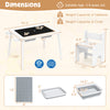 Sensory table and chair set for kids, featuring double-sided tabletops and foldable bins, ideal for play and study.