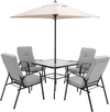 6 Pieces Patio Dining Set with Umbrella and Stackable Cushioned Chairs