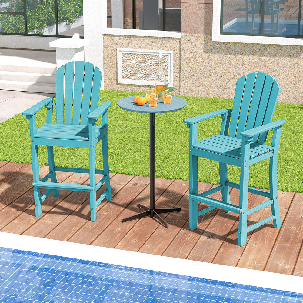 Set of 2 Counter Height Outdoor HDPE Bar Stool with Armrests and Footrest-Turquoise - Gallery View 1 of 7