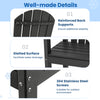 Close-up of the slatted surface and reinforced back supports of the black HDPE outdoor bar stool for added stability.
