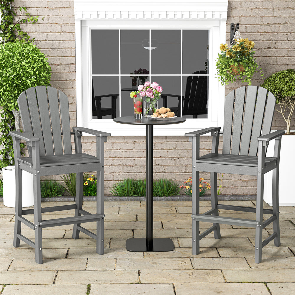 Set of 2 Counter Height Outdoor HDPE Bar Stool with Armrests and Footrest-Gray - Gallery View 1 of 7