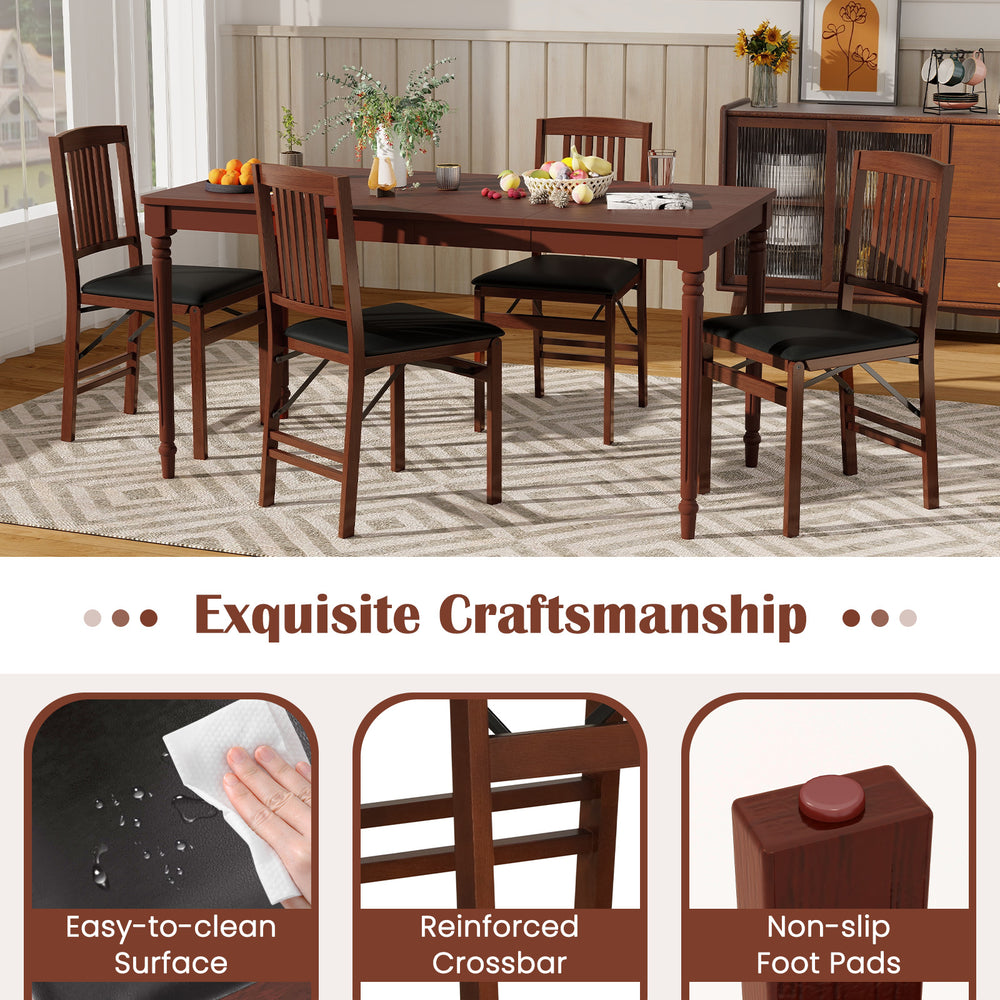 Foldable upholstered kitchen chairs in brown with padded seats, reinforced crossbar, and non-slip foot pads for.