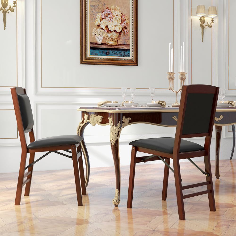 Set of 2 Folding Dining Chairs with Padded Seat and High Backrest-Brown - Gallery View 1 of 10