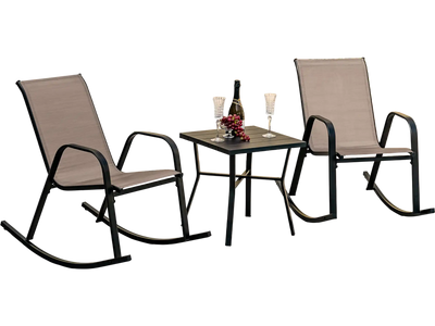 Costway Set of 2 Heavy-Duty Metal Patio Rocking Chairs Brown 56819734 New