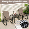 Single heavy-duty metal patio rocking chair with breathable brown fabric, designed for comfort and stability in outdoor.