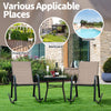 Set of 2 heavy-duty metal patio rocking chairs with breathable brown fabric, ideal for backyard and poolside relaxation.