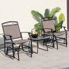Set of 2 outdoor metal glider armchairs with weather-resistant fabric, perfect for backyard or poolside relaxation.