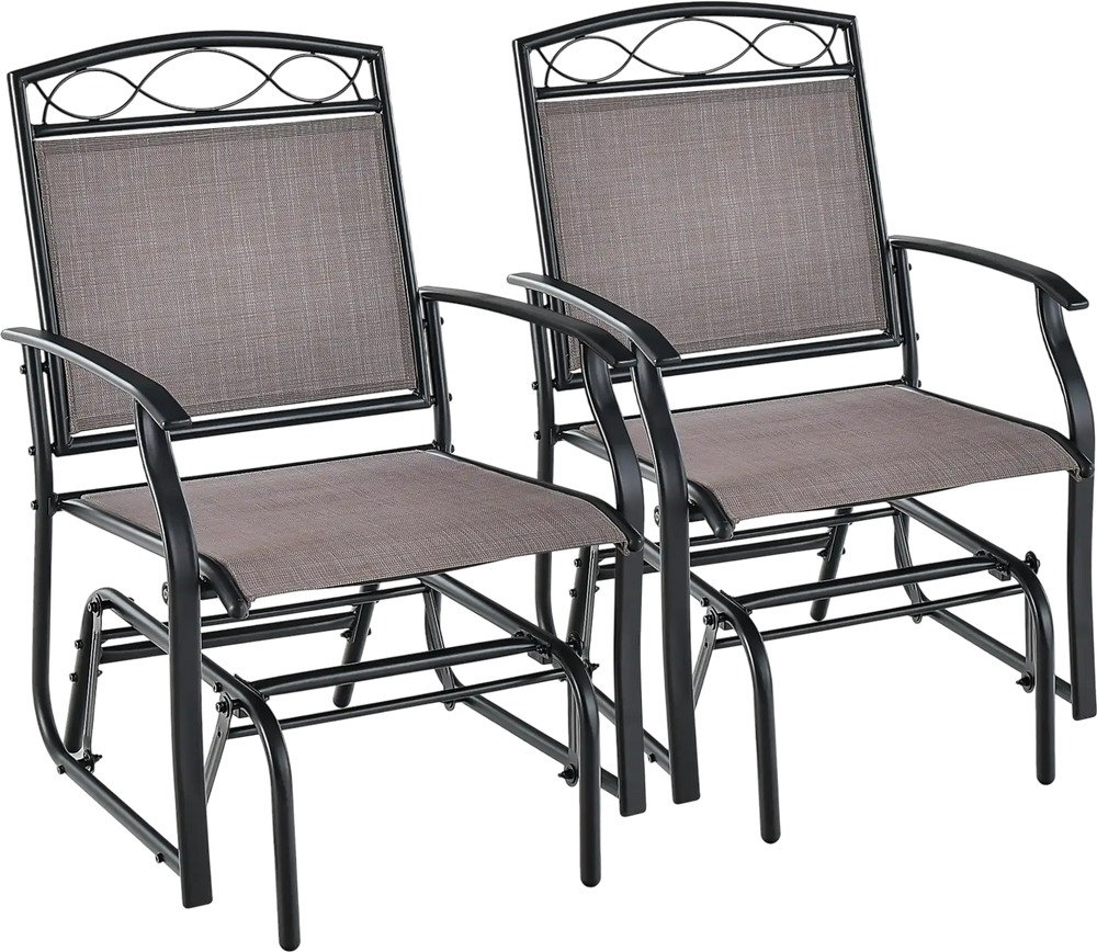 Set of 2 Outdoor Metal Glider Armchairs with Weather-resistant Fabric