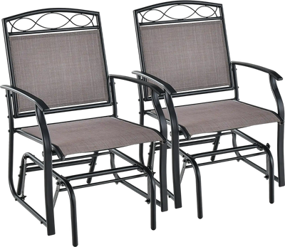 Costway Set of 2 Outdoor Metal Glider Armchairs Weather-Resistant Fabric 68937514 New