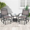 Set of 2 outdoor metal glider armchairs with weather-resistant fabric, ideal for backyard or poolside relaxation.