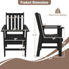 Black patio dining chair dimensions with wide armrests, made of HDPE material for durability and comfort.