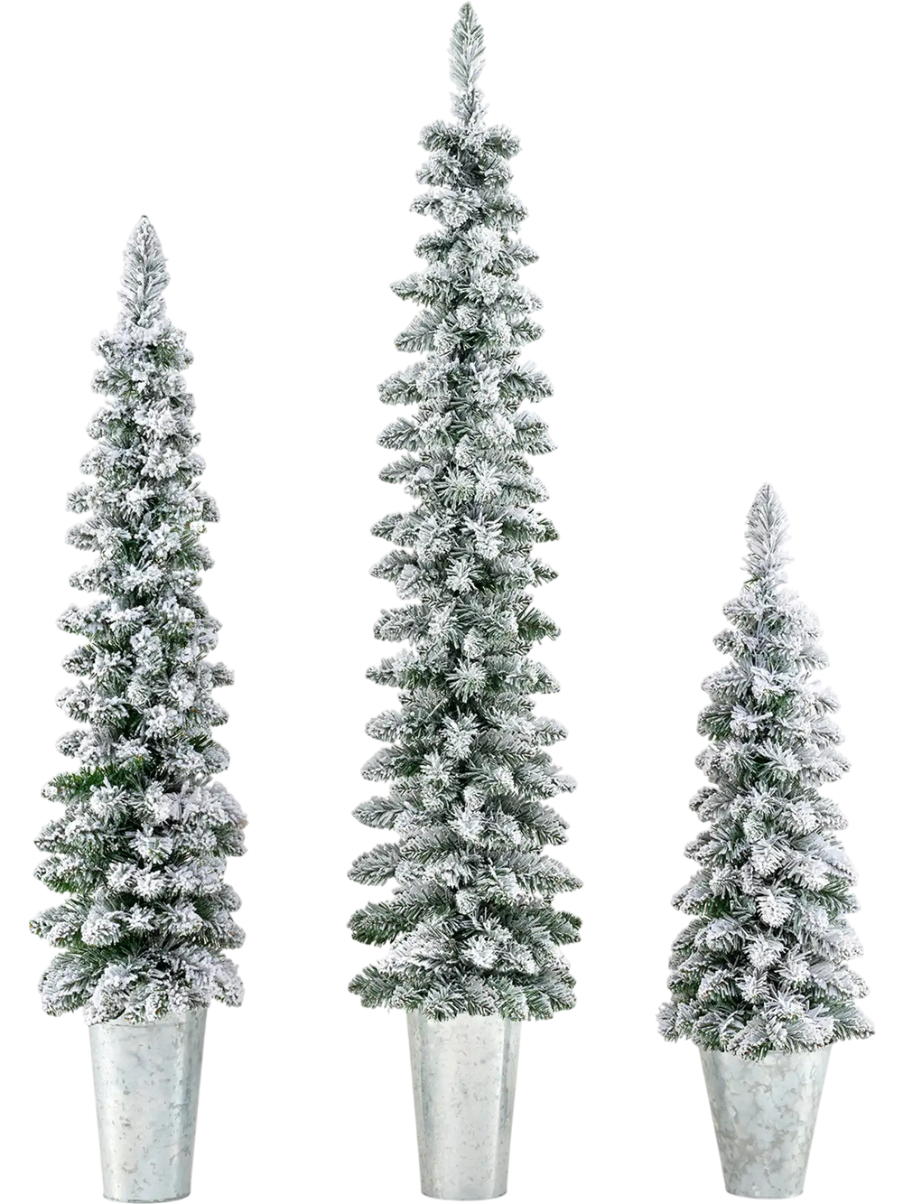 Set of 3 Pre-Lit Snow Flocked Artificial Christmas Trees witrh 423 Branch Tips