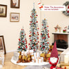 Set of 3 pre-lit snow flocked artificial Christmas trees with warm white LED lights, ideal for festive holiday decor.