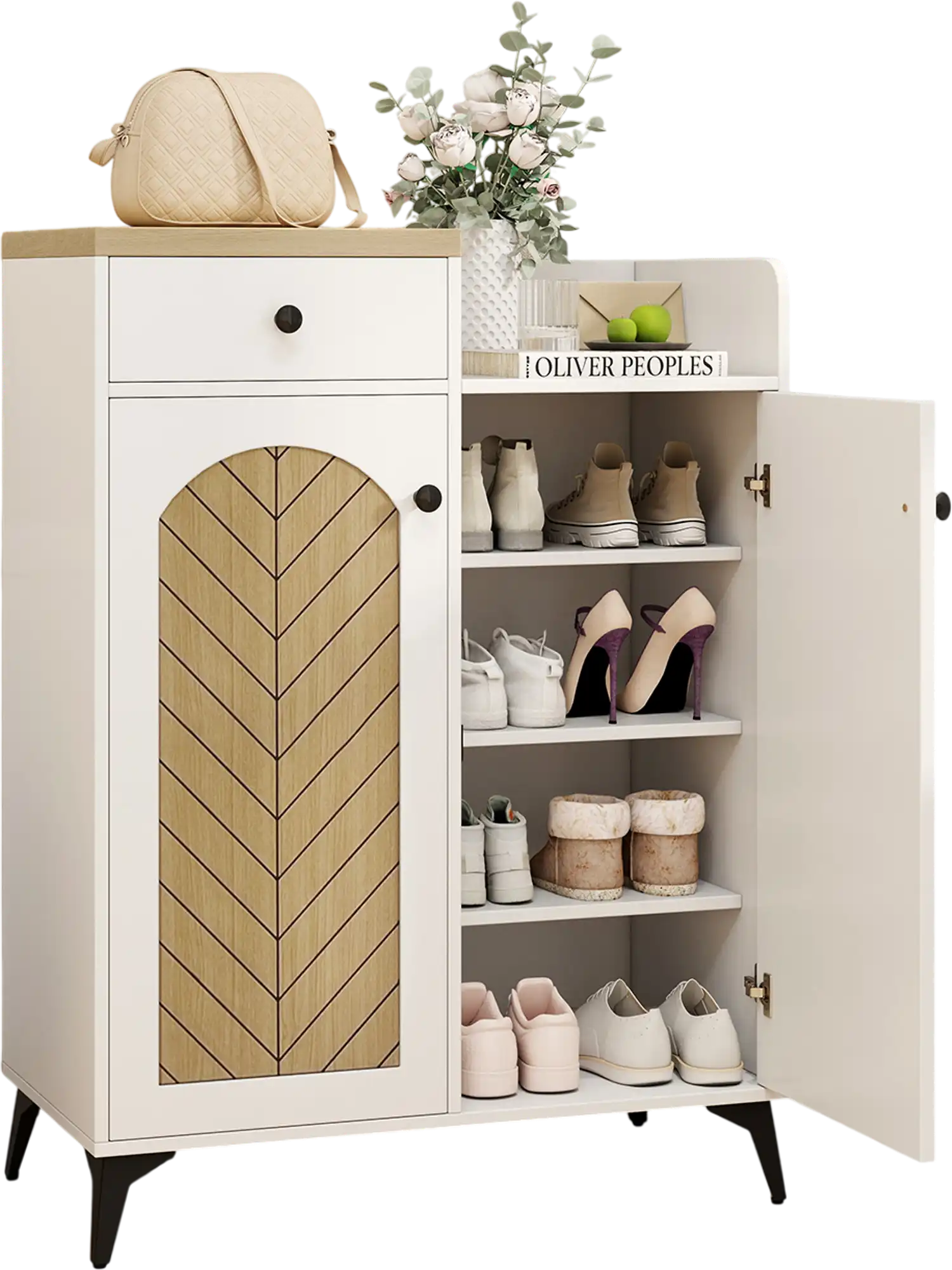 Costway 2-Door Shoe Rack Organizer Cabinet with Drawer 6 Removable Shelves 968547123 New