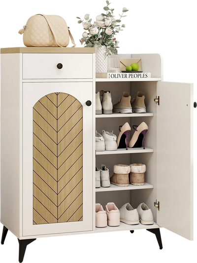 Costway 2-Door Shoe Rack Organizer Cabinet with Drawer 6 Removable Shelves 968547123 New