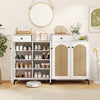2-door shoe rack organizer in white with a drawer and 6 removable shelves, designed for stylish shoe storage.