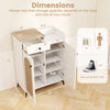 2-door white shoe rack organizer with drawer and 6 removable shelves, featuring anti-falling edges and ventilation.