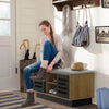 Shoe bench with 6 storage compartments and 3 adjustable shelves, featuring a durable design and comfortable cushion for.