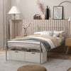 Twin size metal bed frame in silver, highlighting the minimalist headboard design and robust steel slats for mattress.